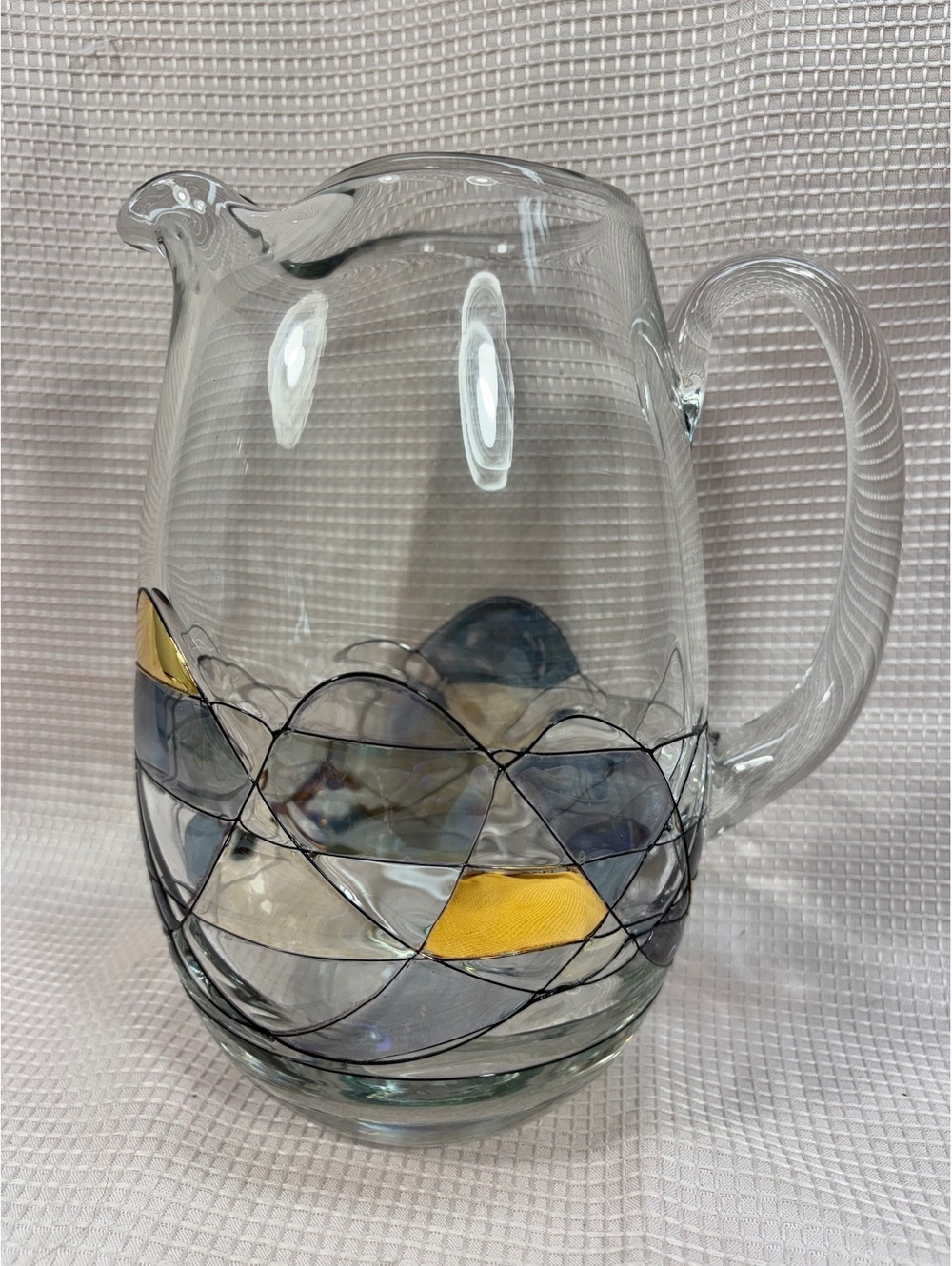 288 - handblown Fostoria Galleria Mosaic Glass Pitcher crafted in Romania